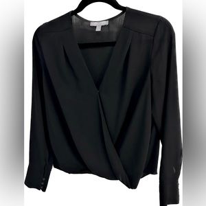Chelsea28 / Womens Blouse Faux Wrap Top Black Long Sleeve V Neck / S